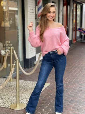 Hello Miss Flared Denim Broek Donkerblauw