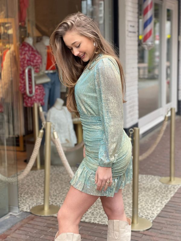 Ivivi Gesmokte Sparkle Jurk Groen