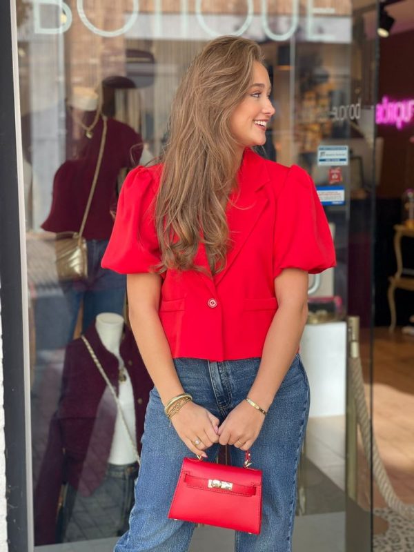 Korte Pofmouw Blazer Rood