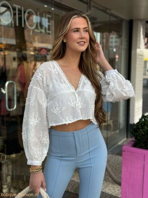 Retro & Icone Kanten Details Blouse Wit